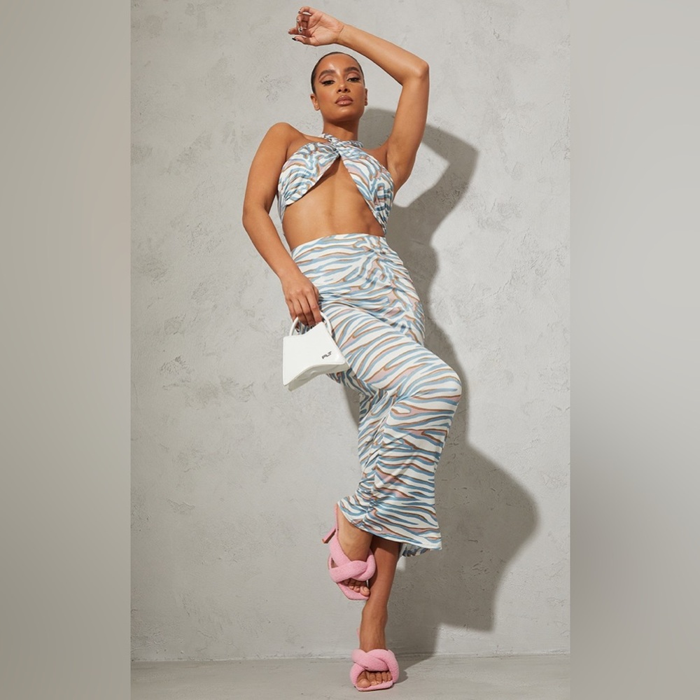 PLT-Cream Zebra Print Slinky Midaxi Skirt